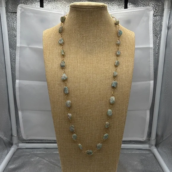 Chic Gold Tone and Gray Real Stone Necklace - Picture 2 of 3